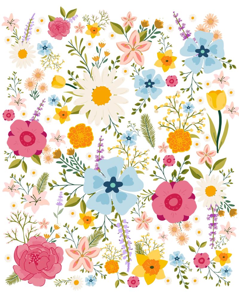 Spring Flowers Colorful Pattern canvas by Mostly Pink