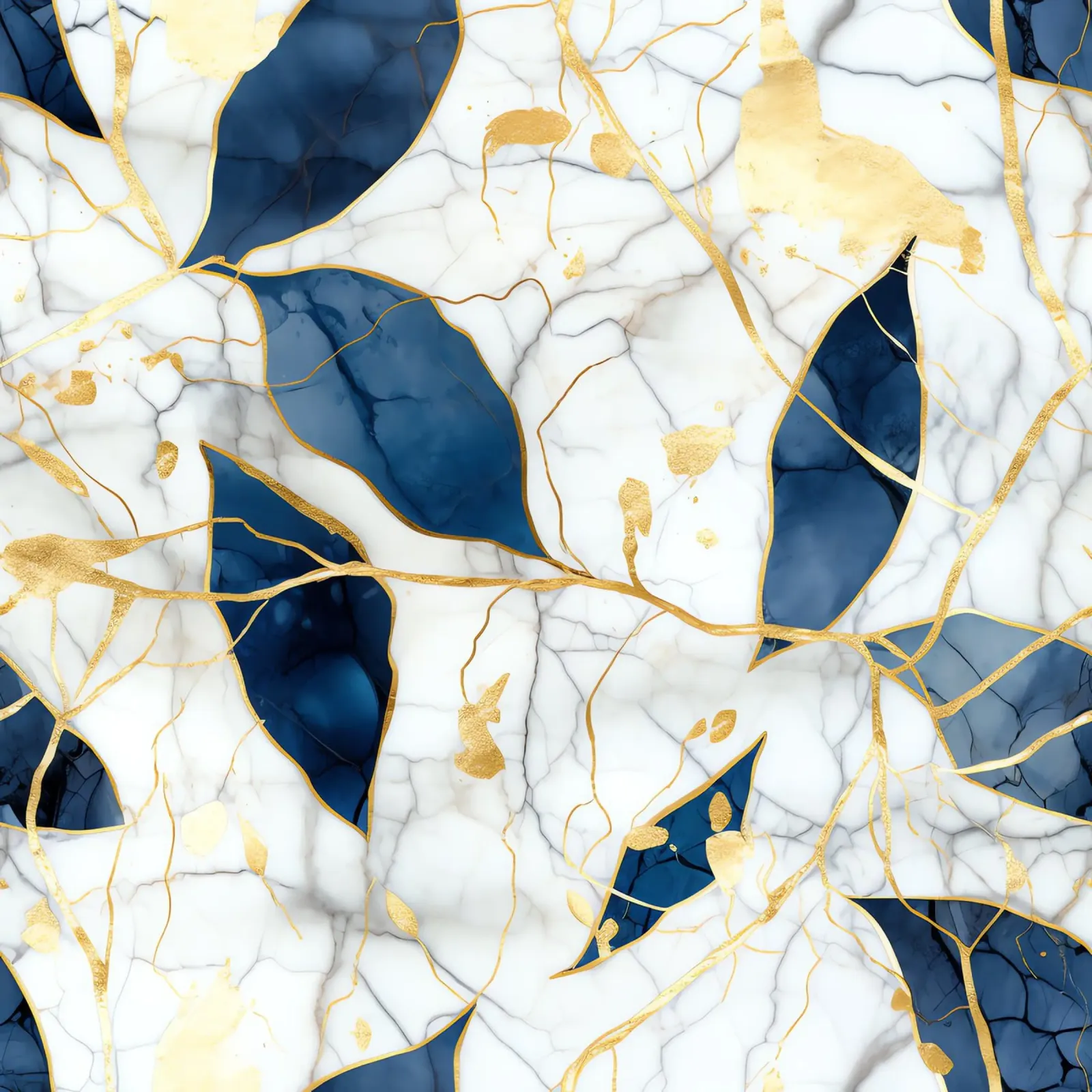 Kunst Kintsugi Blanc Bleu et Or Leinwand mit Schattenfugenrahmen von Théïa's Fantasia World