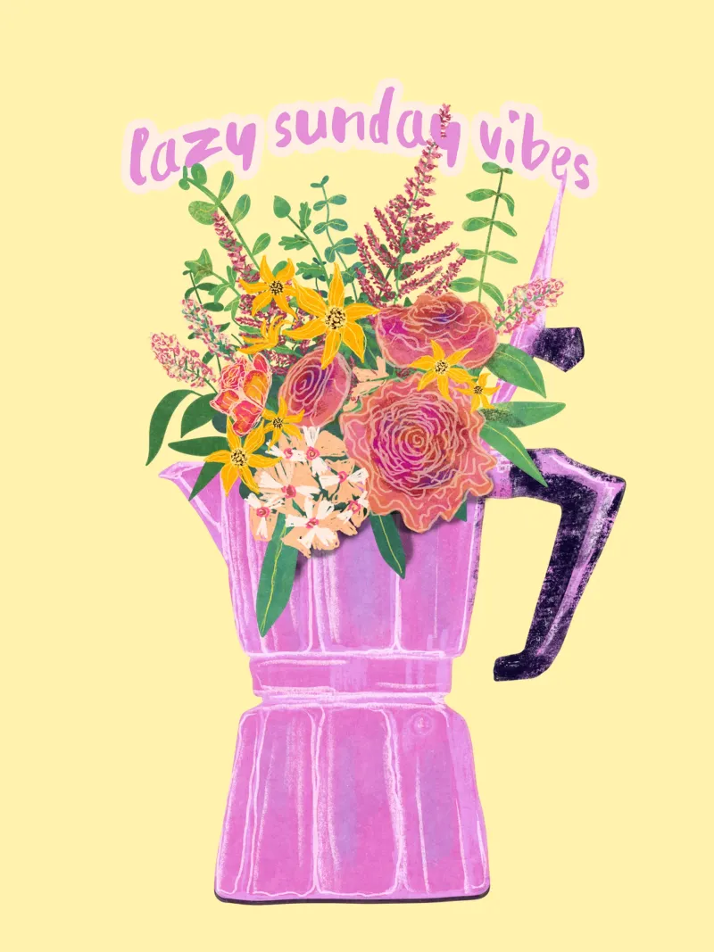 Lazy Sunday Vibes poster avec cadre en bois de Illustration Raissa Oltmanns