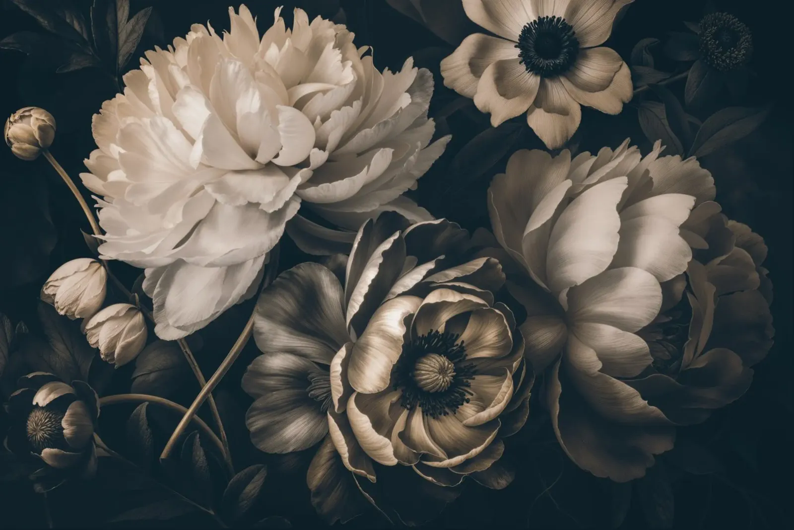 Sinfonía Floral Barroca Oscura Marrón Marfil metacrilato de Andrea Haase Vintage World