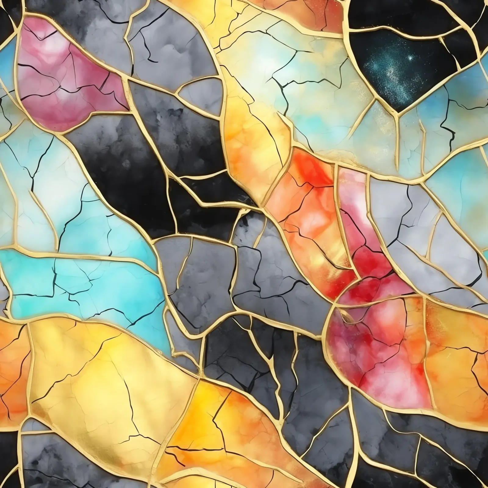 Art kintsugi multicolore alluminio dibond da Théïa's Fantasia World