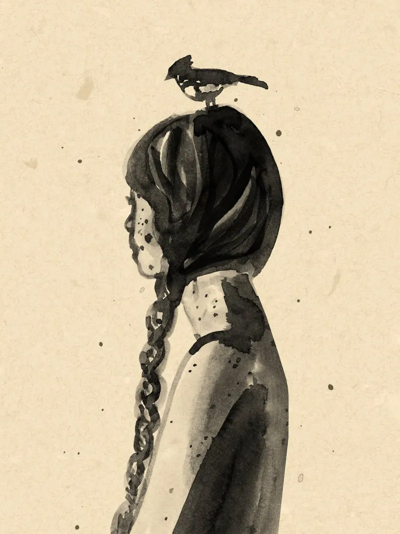 Girl with Bird pellicola backlit da Illustration Raissa Oltmanns