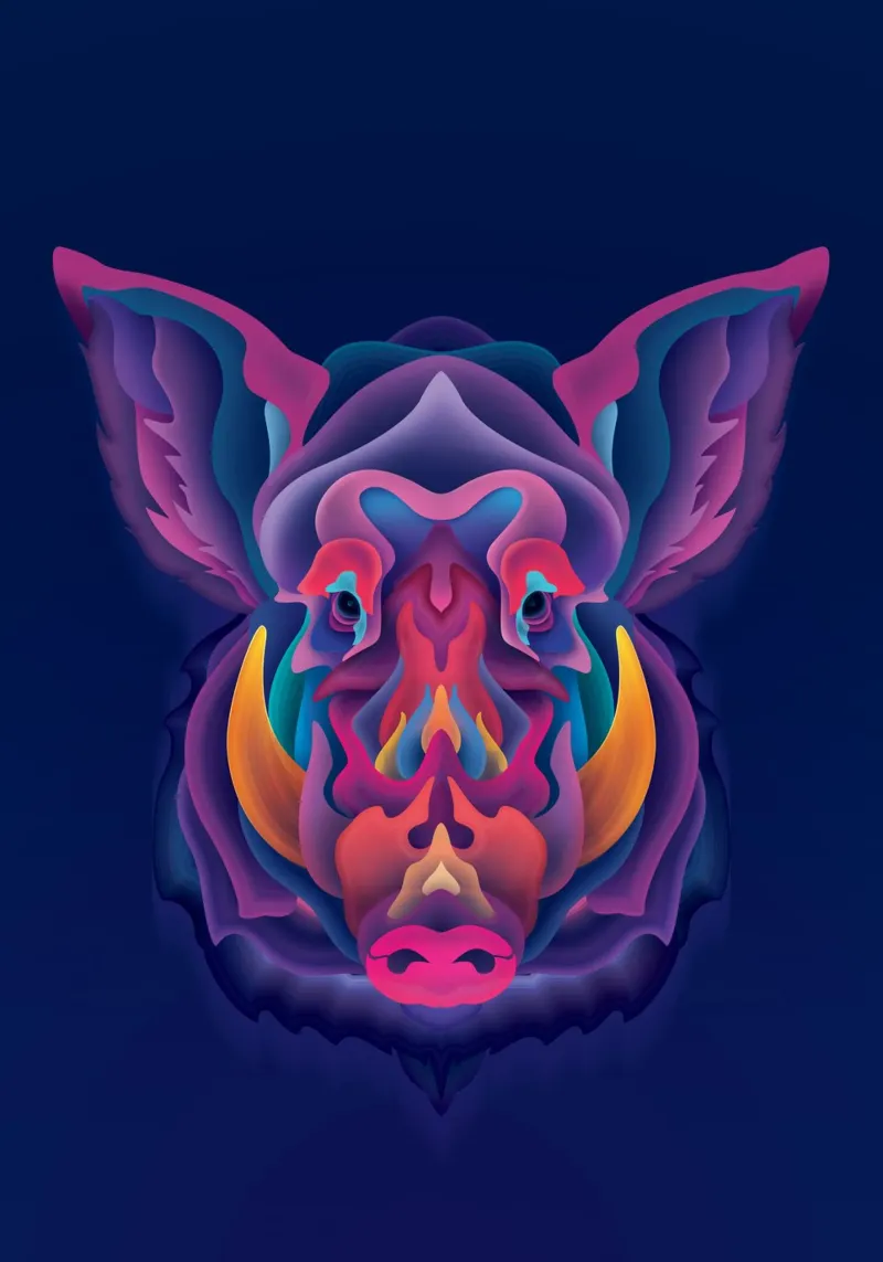 Dierenriem Varken canvas met Baklijst van Artascy Art