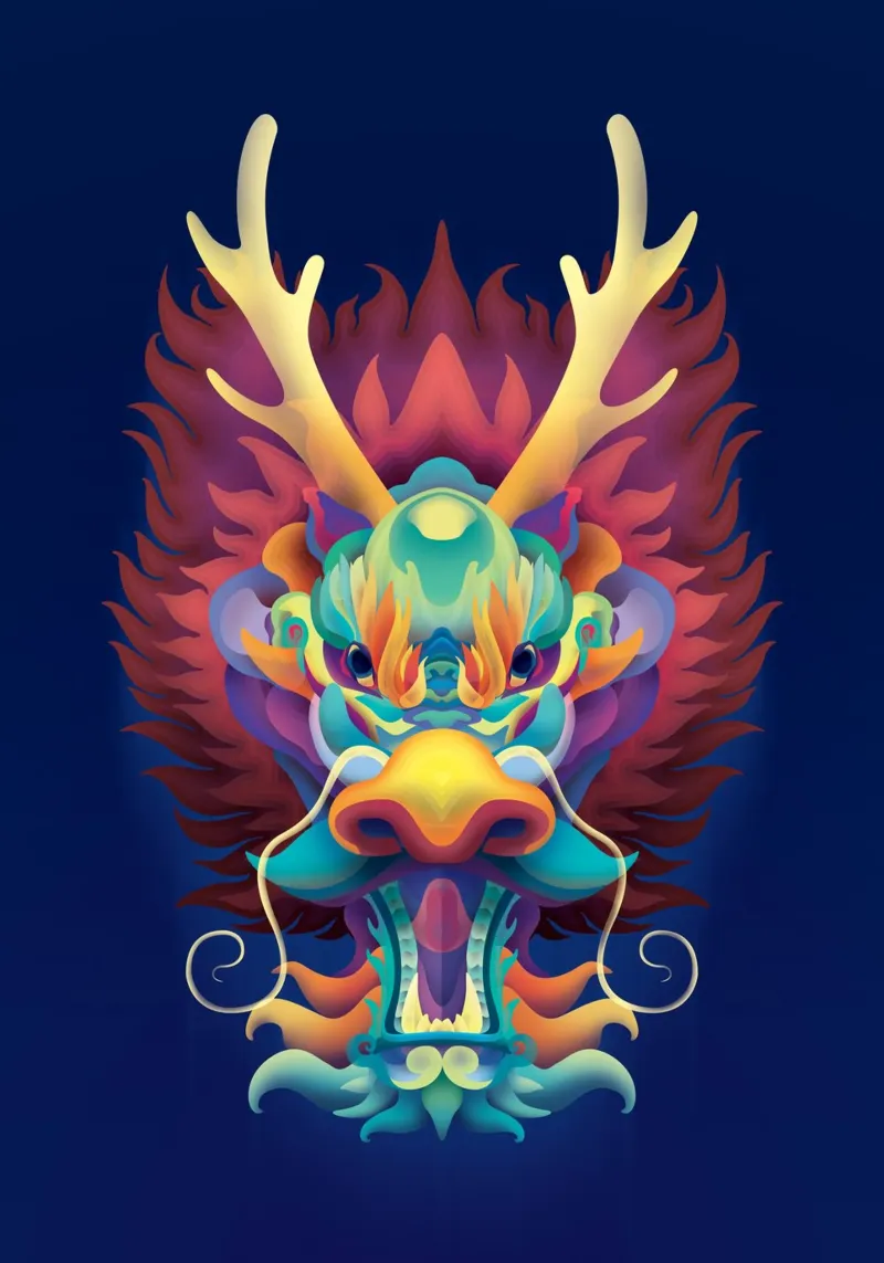 Drago dello Zodiaco poster con telaio in alluminio da Artascy Art