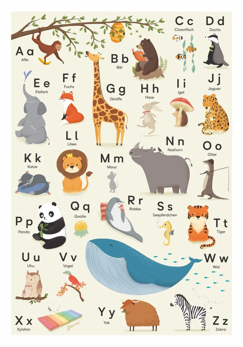 ABC alfabeto animale carta hahnemühle da VIERUNDFÜNFZIG