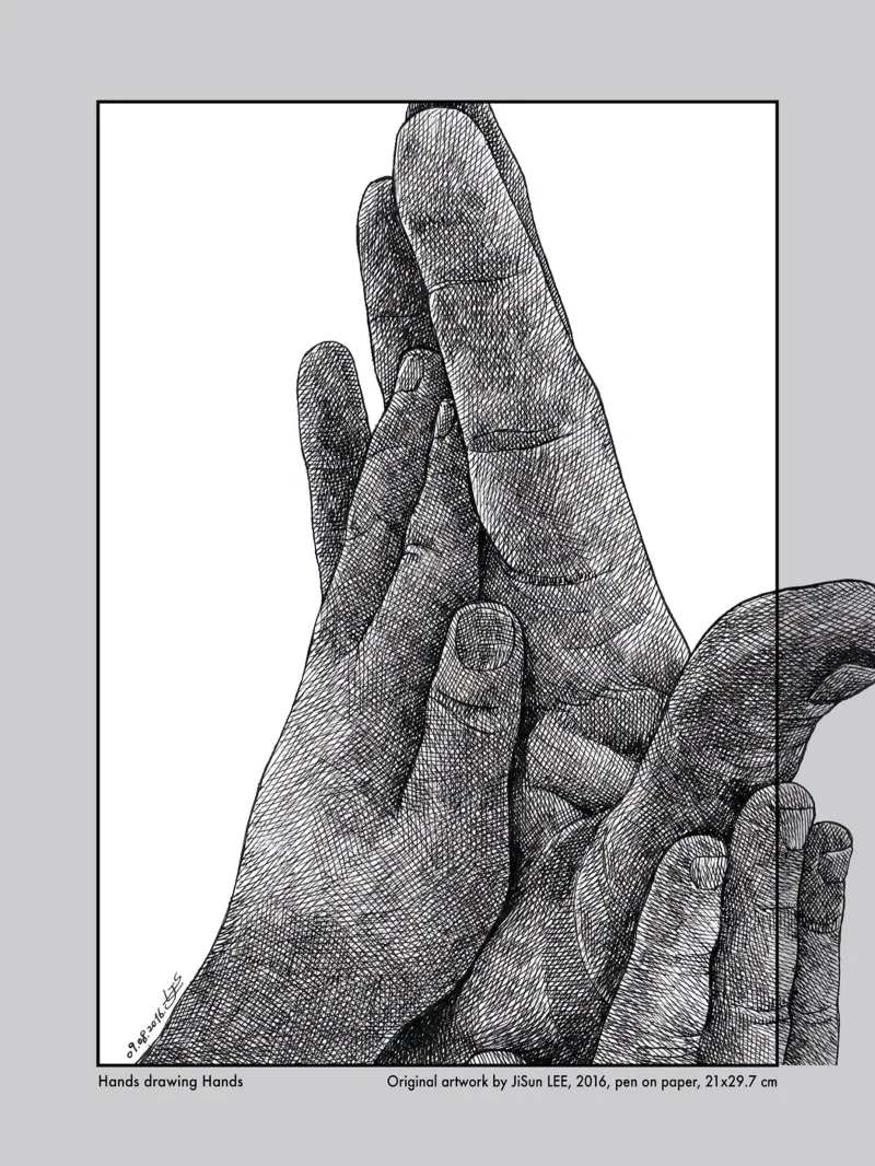 Hands drawing Hands - 1 plexiglass da artleejisun