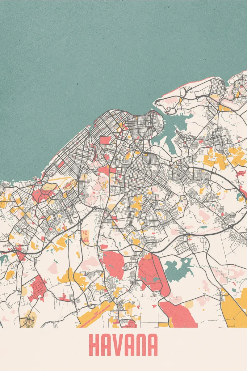 Beleef Havana - Stijlvolle stadsplattegrond in fine-art print canvas van MOOODZART
