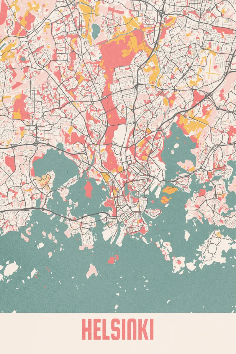 Le strade di Helsinki - Stampa d'arte minimalista poster con telaio in plastica da MOOODZART
