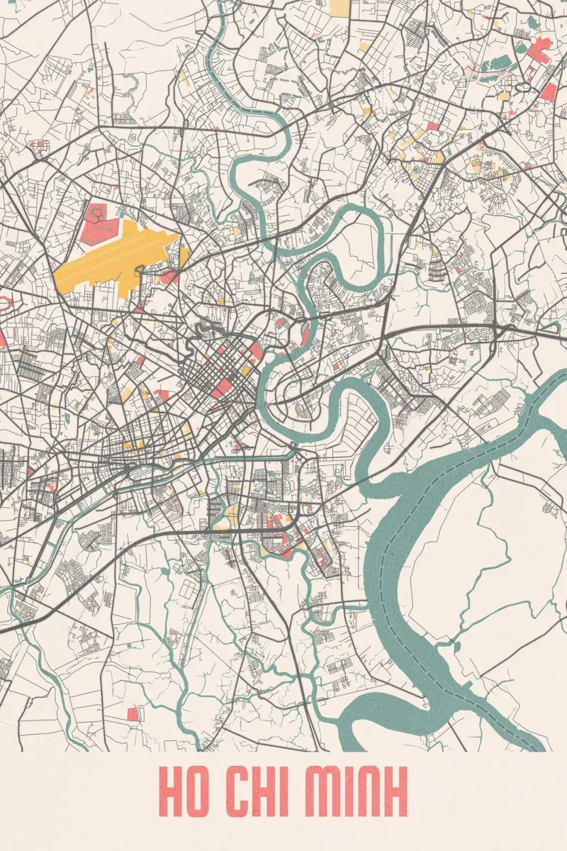 Ho Chi Minh City - Mappa moderna della città in stampa fineArt poster con telaio in alluminio da MOOODZART
