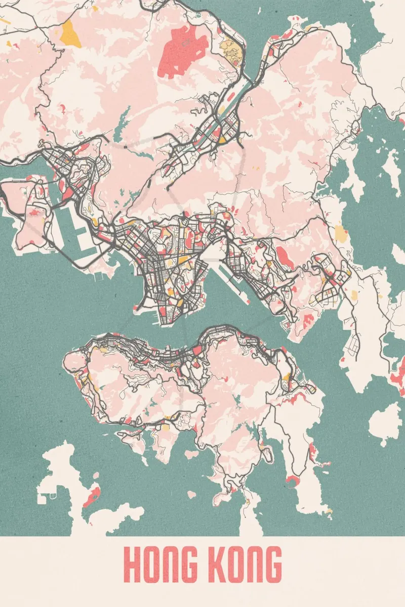 Hong Kong Skyline - Minimalist city map as art print canvas by MOOODZART