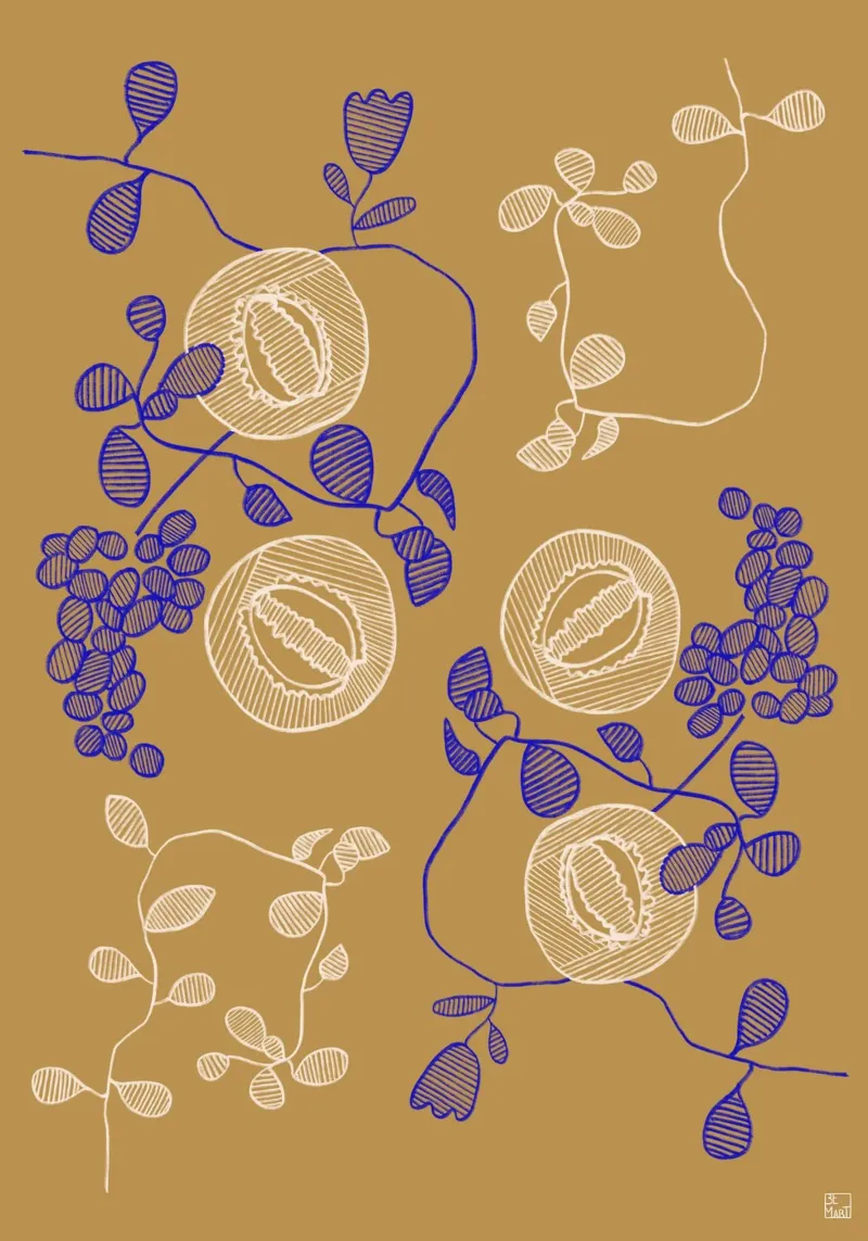 Embroidered Flowers poster with plastic frame by Be Mart