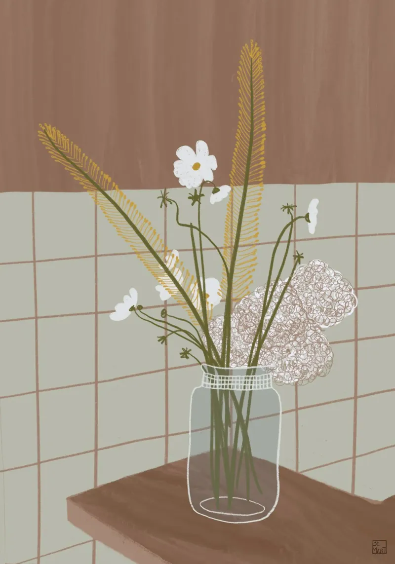 Flowers In Glass Jar poster with plastic frame by Be Mart