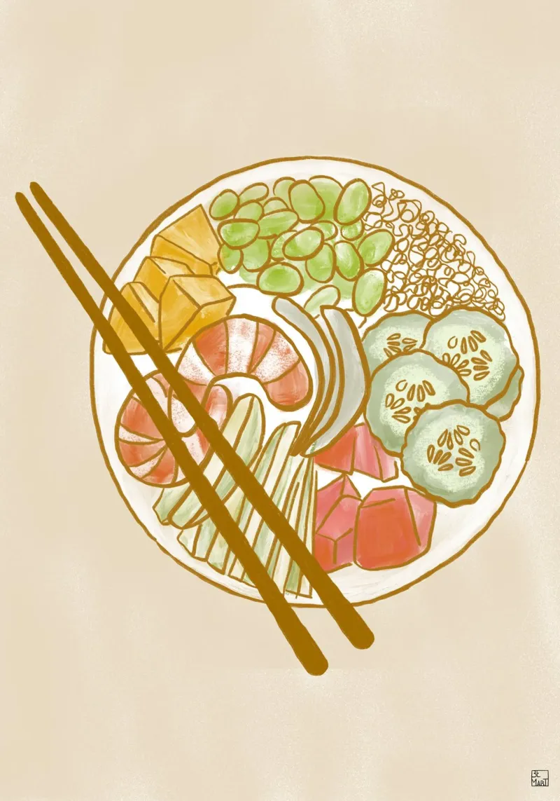 Hawaiian Food Sketch poster with wooden frame by Be Mart