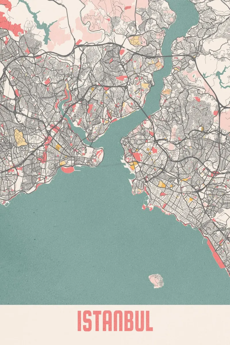 Istanbul - ville sur le Bosphore, plan de ville minimaliste hahnemühle de MOOODZART