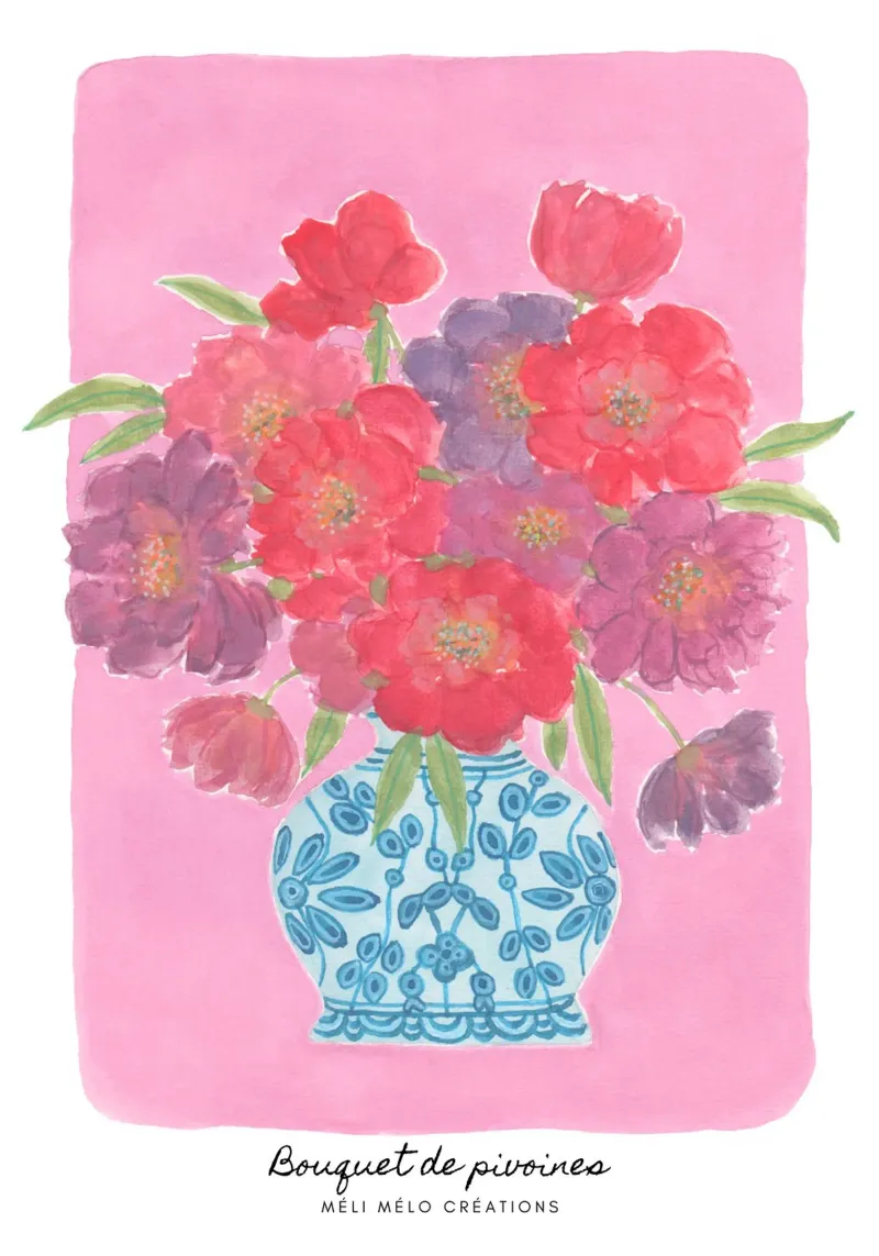Bouquet di peonie poster con telaio in alluminio da melimelocreations