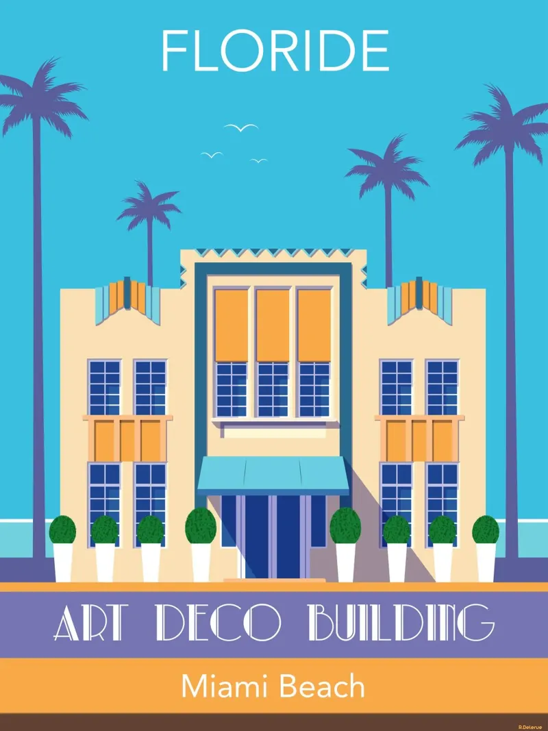 Miami Beach poster con telaio in alluminio da Raphaël Delerue