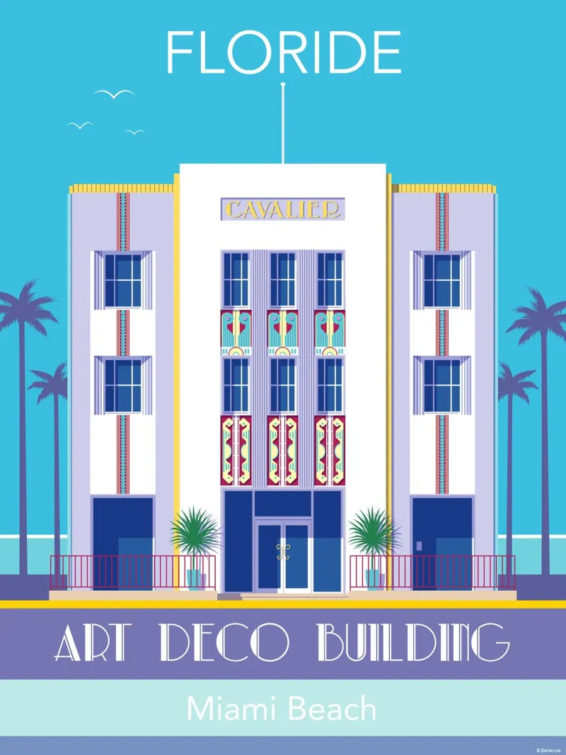 Miami Beach poster con telaio in alluminio da Raphaël Delerue