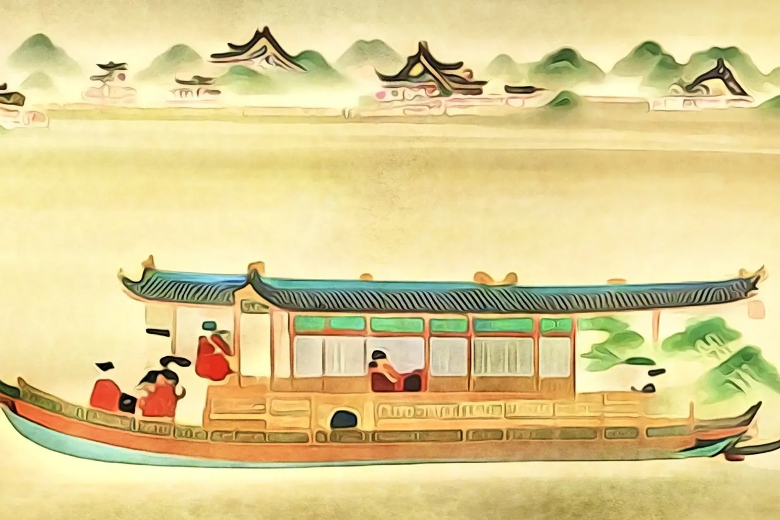 Barca sul Mekong poster con telaio in alluminio da ZAMART