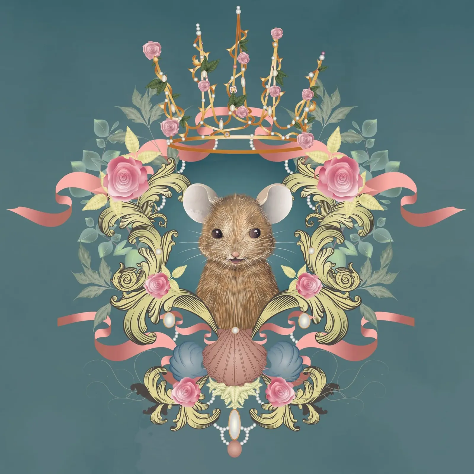 Souris majestueuse dans un cadre baroque hahnemühle de kisho art
