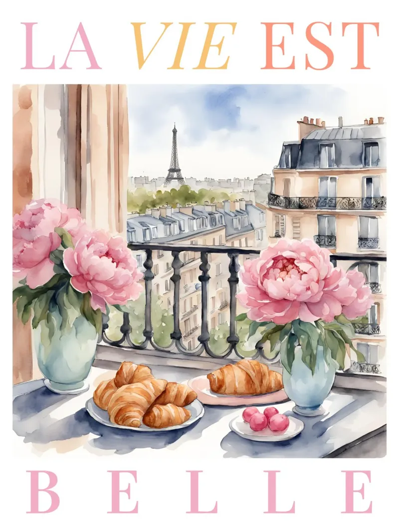 Paris Croissants and Coffee Print carta hahnemühle da Bella Studio