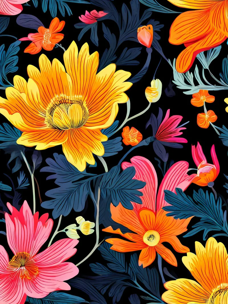 La sinfonia della natura: Un caleidoscopio di fiori poster con telaio in plastica da Artistic-shop