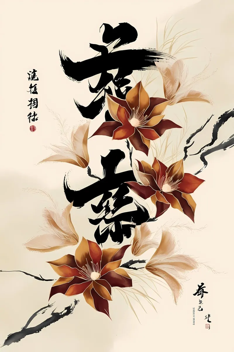 Fiori di primavera e fortuna: Un dipinto a inchiostro cinese carta hahnemühle da Artistic-shop