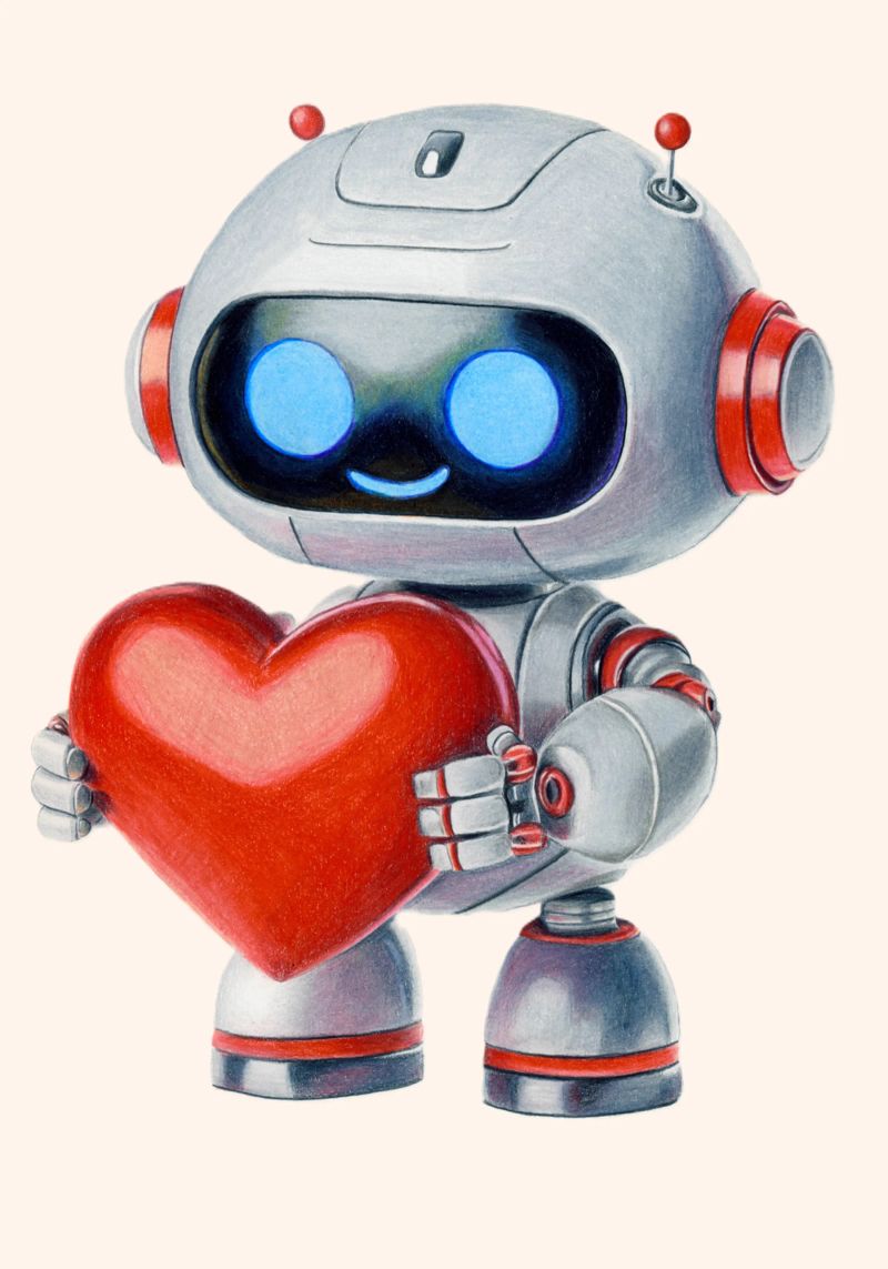 Robot con un cuore carta hahnemühle da Graphit und Farbe