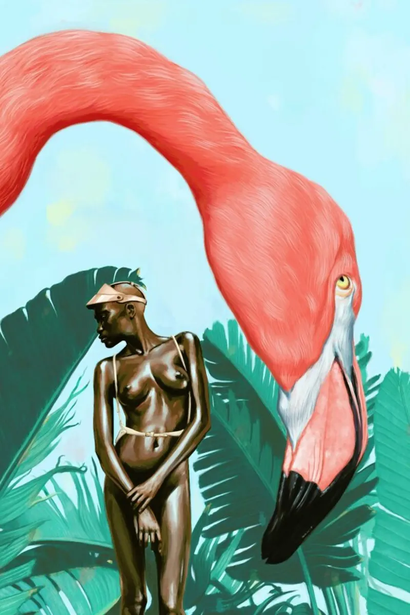 Mid Afternoon At The Plastic Garden poster con telaio in alluminio da Alexander Grahovsky