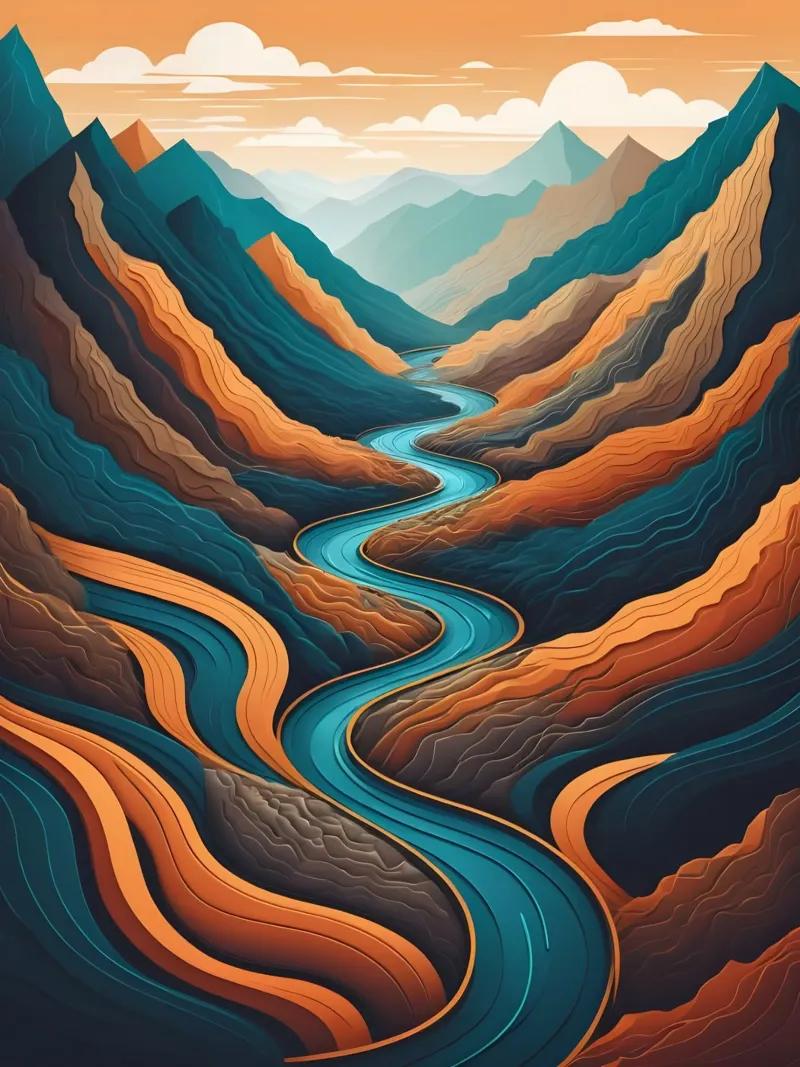 Serpentine Serenity: A River's Journey Through the Mountains canvas with Floater frame by Artistic-shop