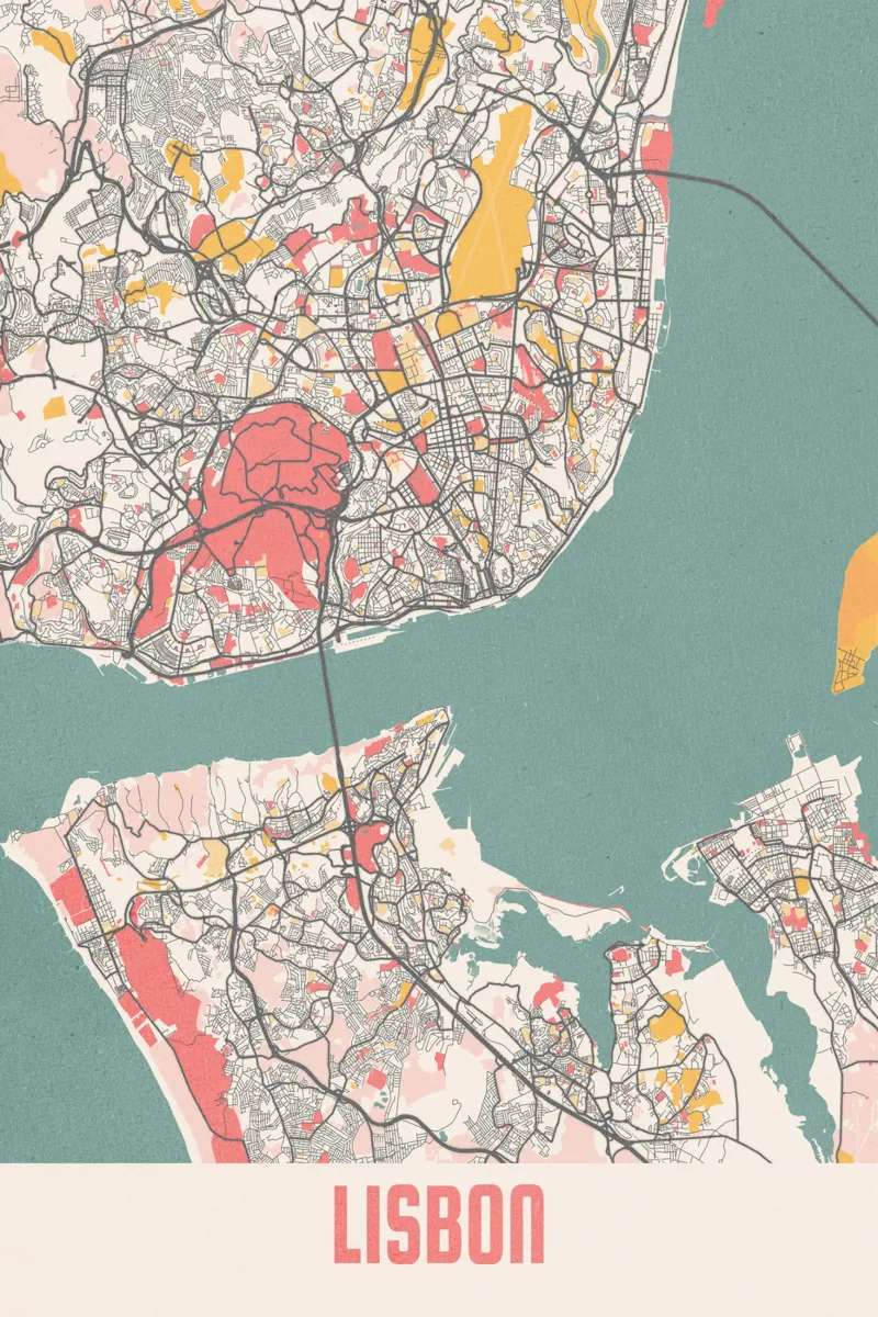 Experience Lisbon - Elegant city map as fine art print canvas by MOOODZART