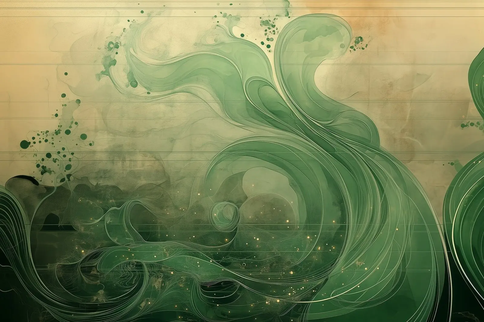 Abstract green wave poster with wooden frame by Little Things