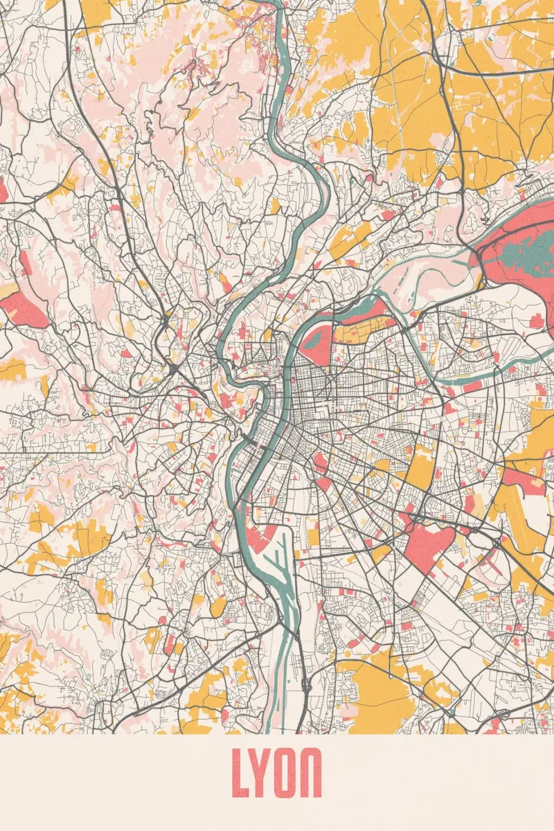 Fall in love with Lyon, your city map as wall art canvas with Floater frame by MOOODZART