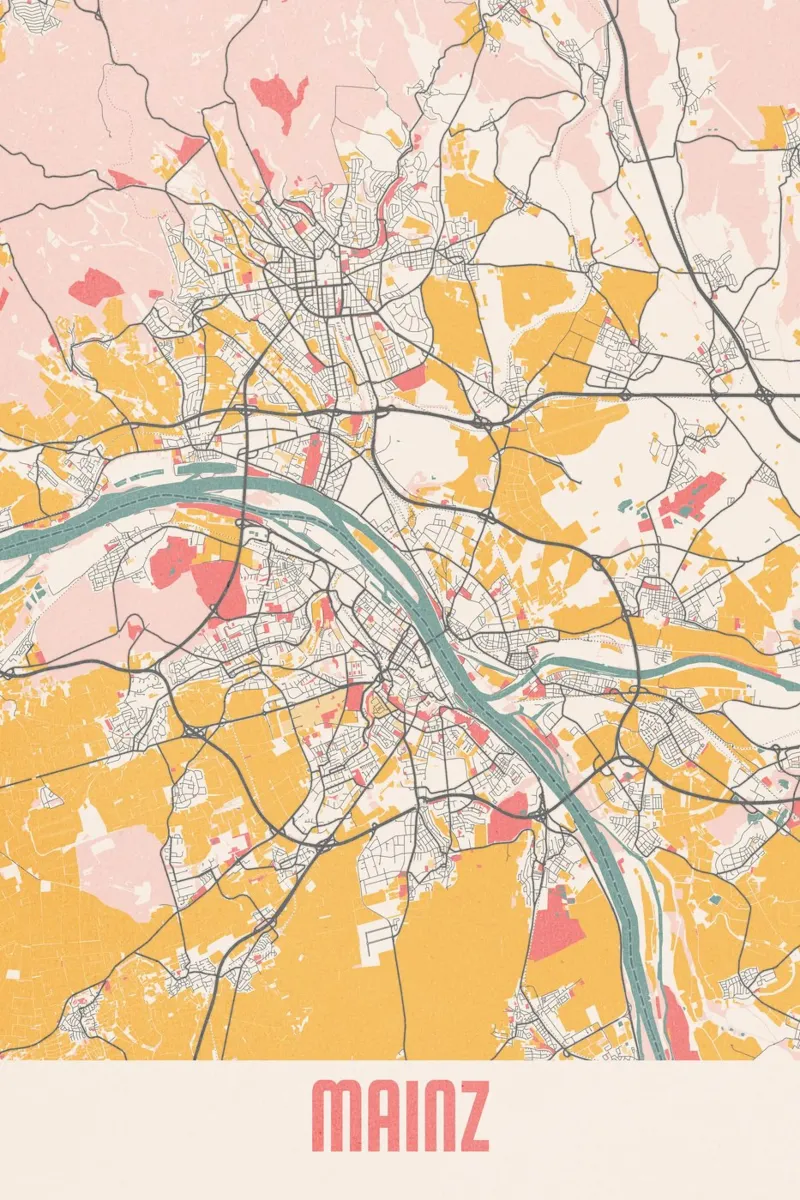 Esperienza di Magonza - Elegante mappa della città dal design moderno poster con telaio in legno da MOOODZART