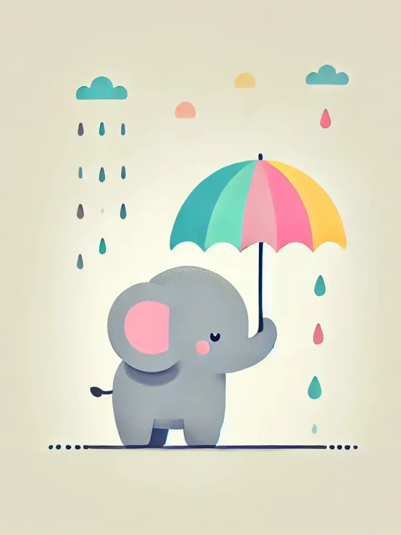 Olifant met paraplu canvas van Alegria Fantasia