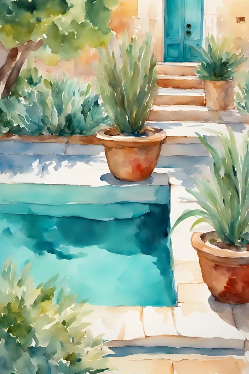 Pflanzen am Pool - Aquarell poster da Ohkimiko