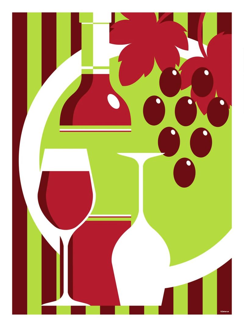 Bottle and glass of red wine poster by Raphaël Delerue