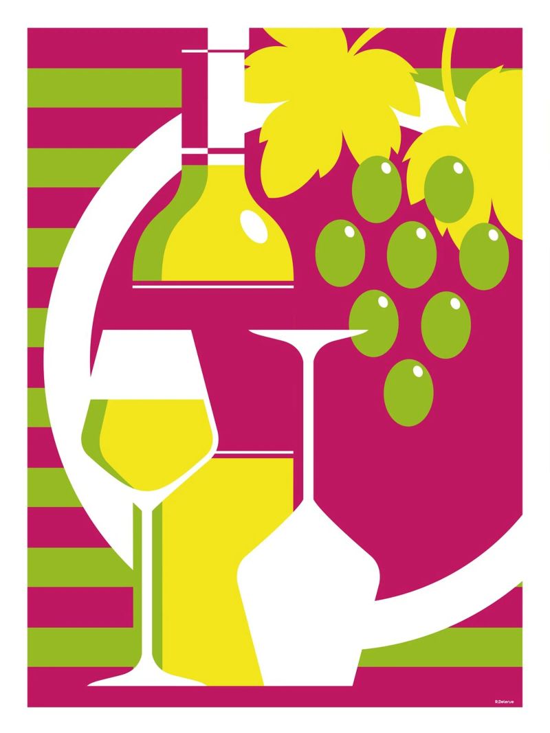Bottle and glass of white wine poster by Raphaël Delerue