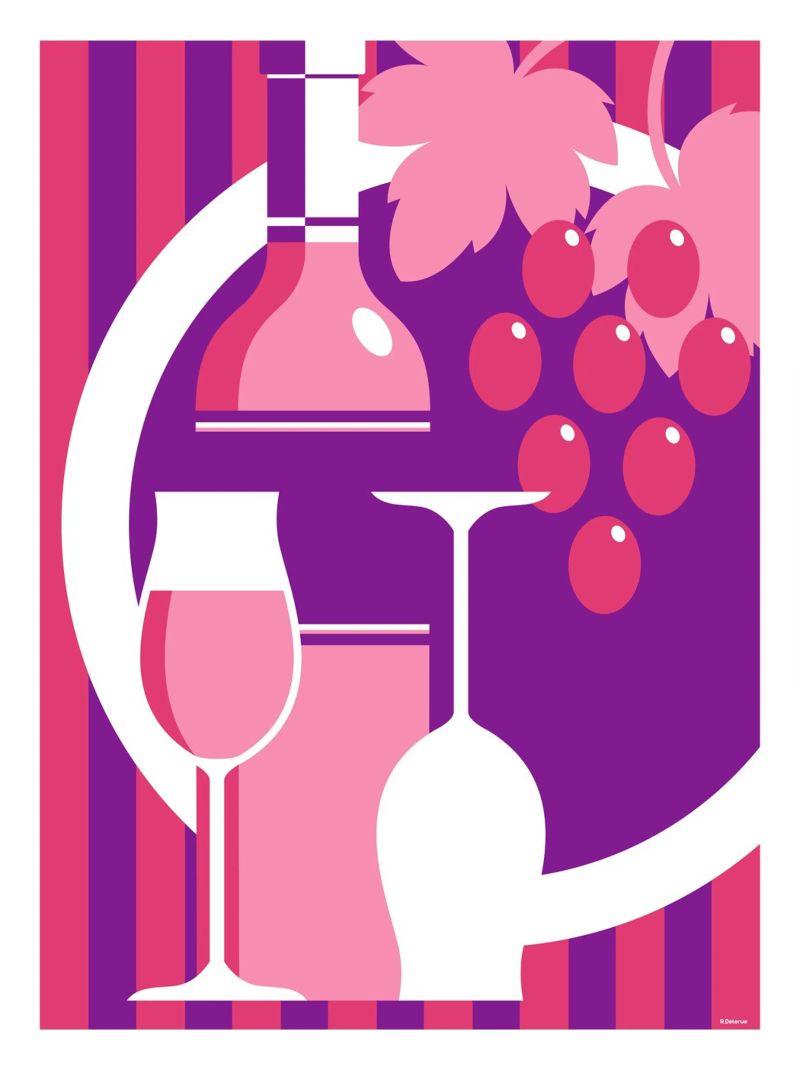 Bottle and glass of rosé wine poster by Raphaël Delerue