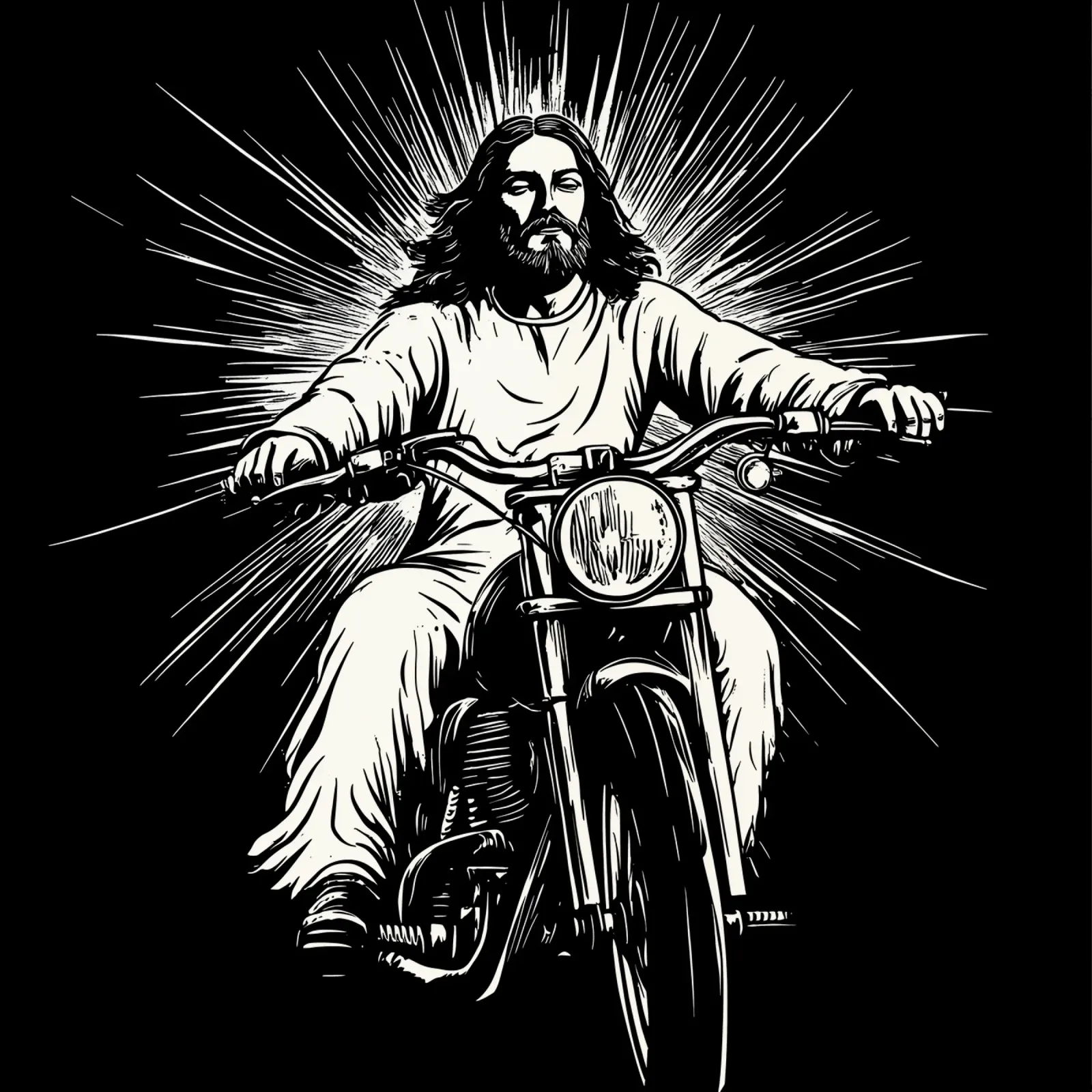 Jesus as a biker | Christian iconography & biker rebellion canvas with Floater frame by Autofocus