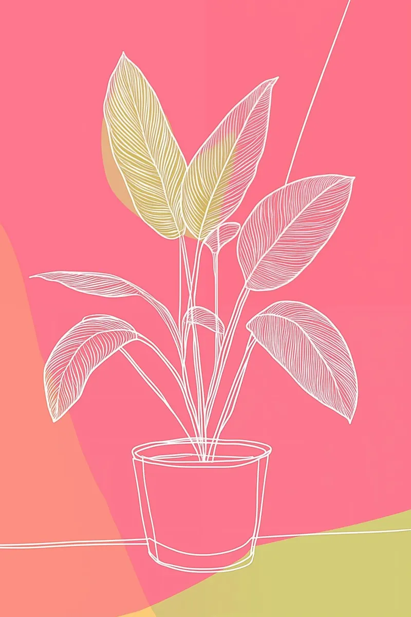 Pianta in vaso minimalista in rosa e oliva carta hahnemühle da Autofocus