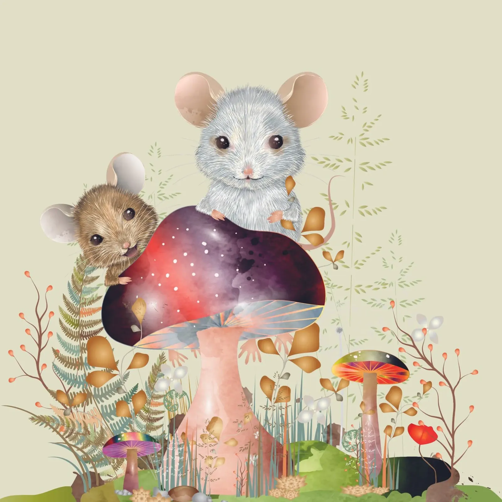 Mice in the enchanted forest - imaginative and playful canvas by kisho art