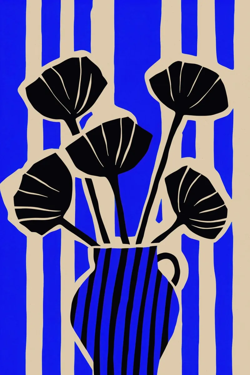 Striped Still Life (Blue) tela con Cornice a cassetta da treechild