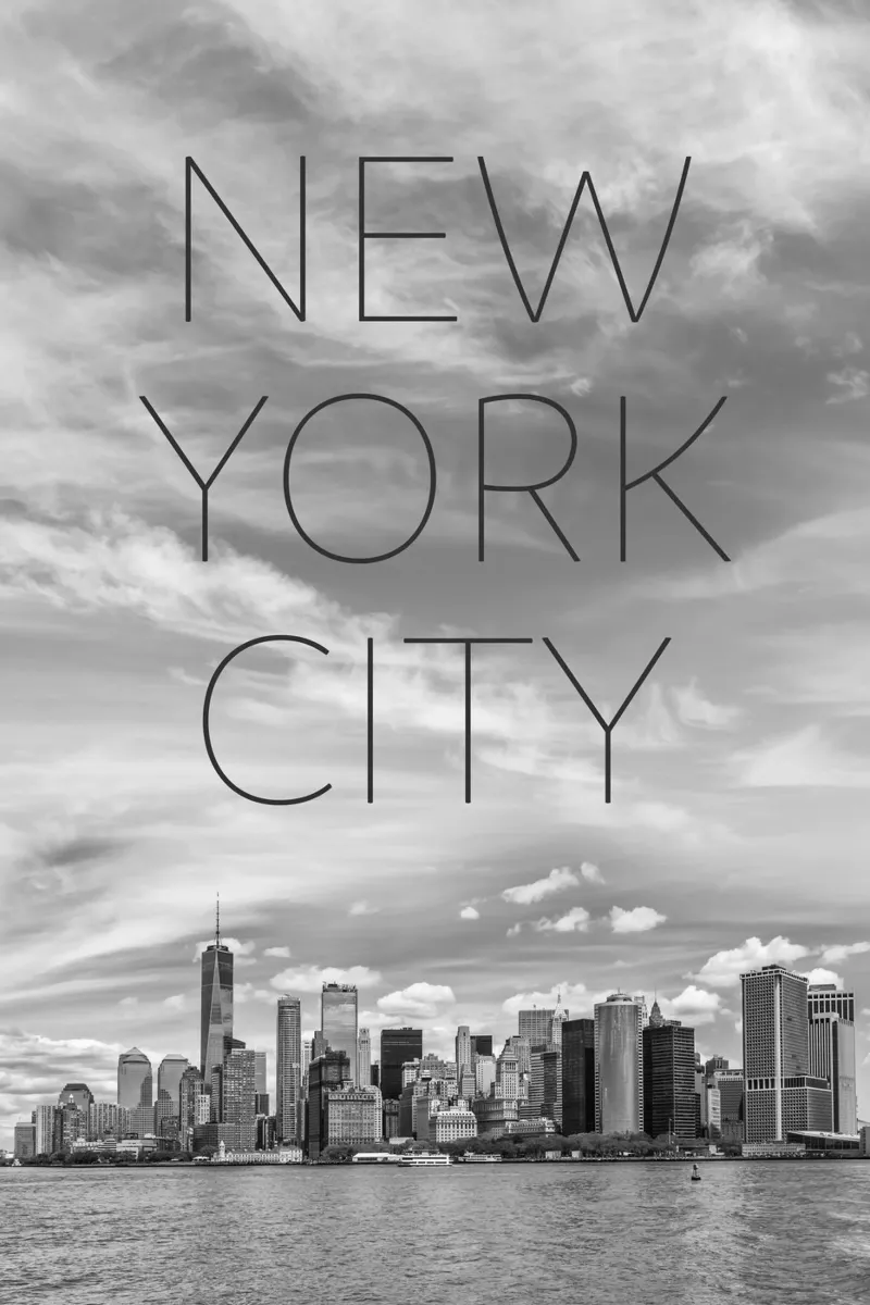 NYC Lower Manhattan e fiume Hudson | Testo e skyline pellicola backlit da Melanie Viola