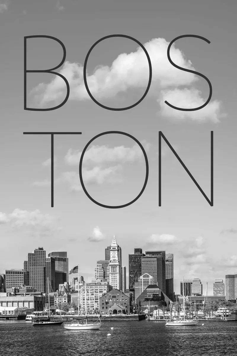 BOSTON Skyline North End & Financial District | Testo & Skyli pellicola backlit da Melanie Viola