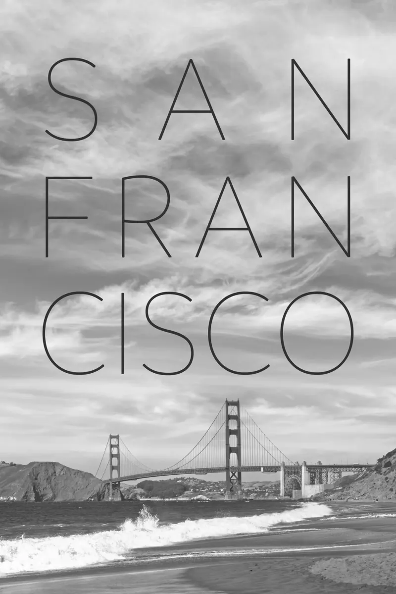 Ponte del Golden Gate e Baker Beach | Testo e orizzonte poster da Melanie Viola