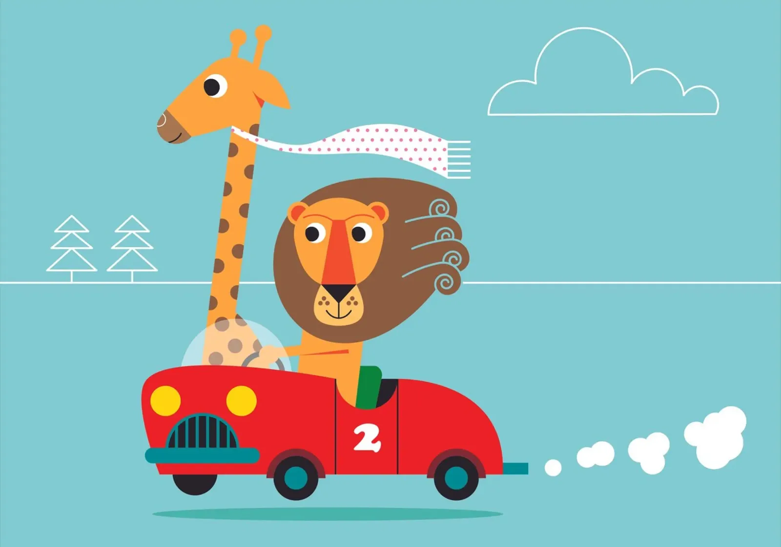 Giraffe und Löwe poster con telaio in legno da Looks n Brains