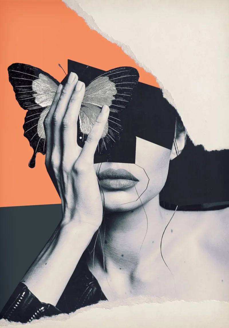 collage arte mariposa poster con marco de plástico de dada22