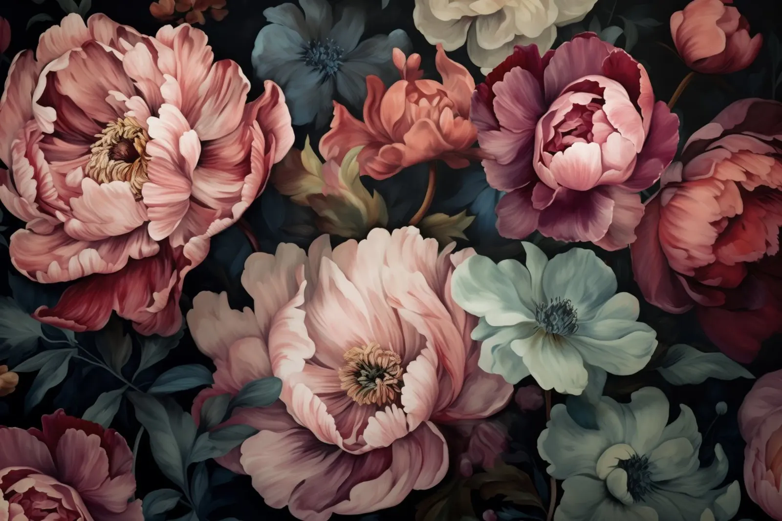 Regency Vibe Floral Opulence Rosa Verde poster con telaio in alluminio da Andrea Haase Floral Passion