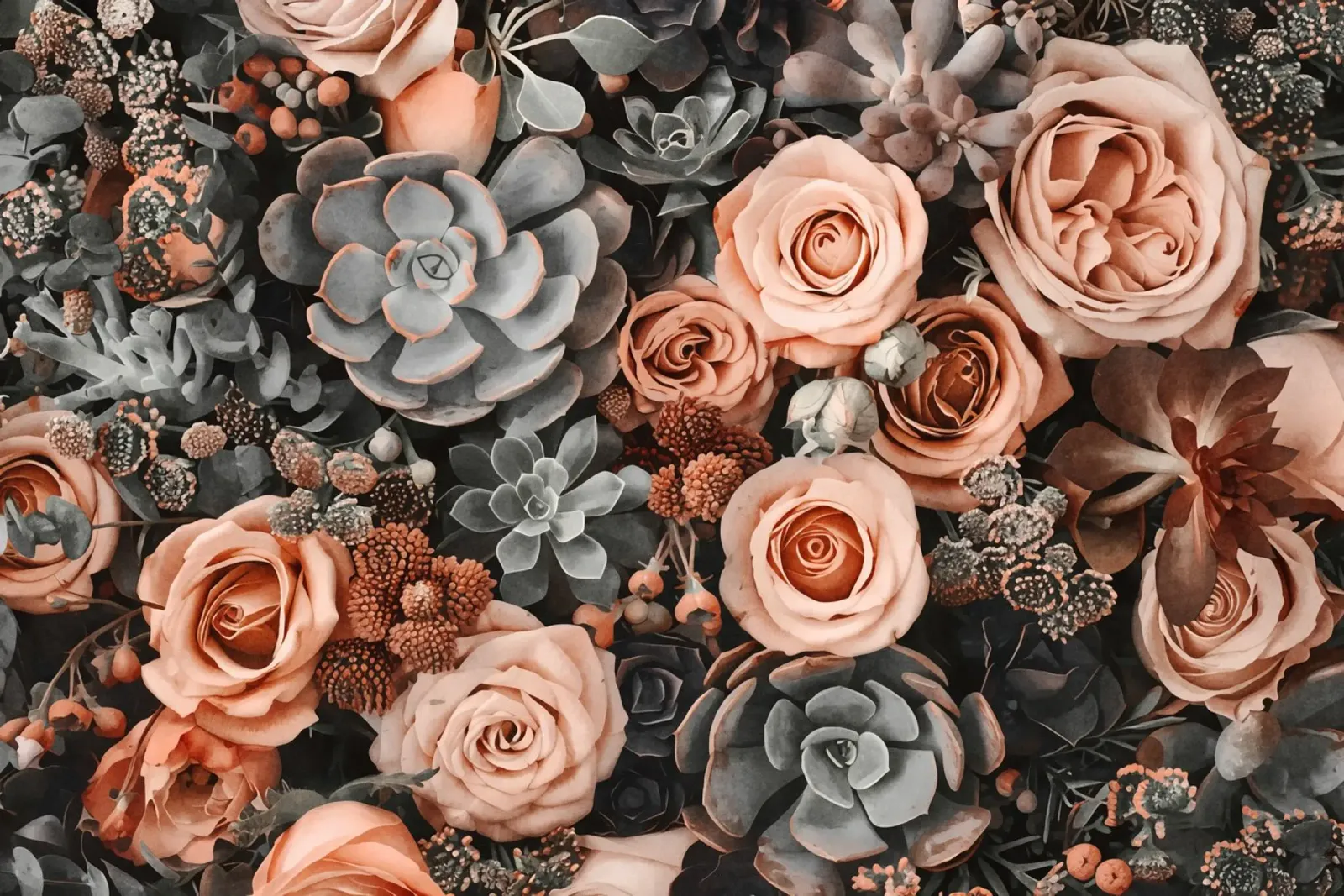 Fiori del deserto e giardino di succulente Peach Teal poster con telaio in plastica da Andrea Haase Floral Passion
