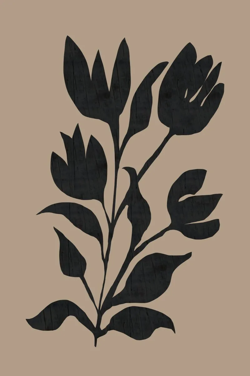 Silhouette botanica moderna dei tulipani neri poster con telaio in alluminio da Cartissi